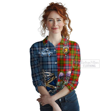 Tartan Vibes Clothing Forrester (Foster) Tartan Women's Casual Shirt Happy St. Andrew's Day Half Tartan Style