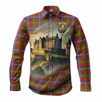 Tartan Vibes Clothing Forrester (Foster) Tartan Family Crest Long Sleeve Button Shirt with Scottish Ancient Castle Style