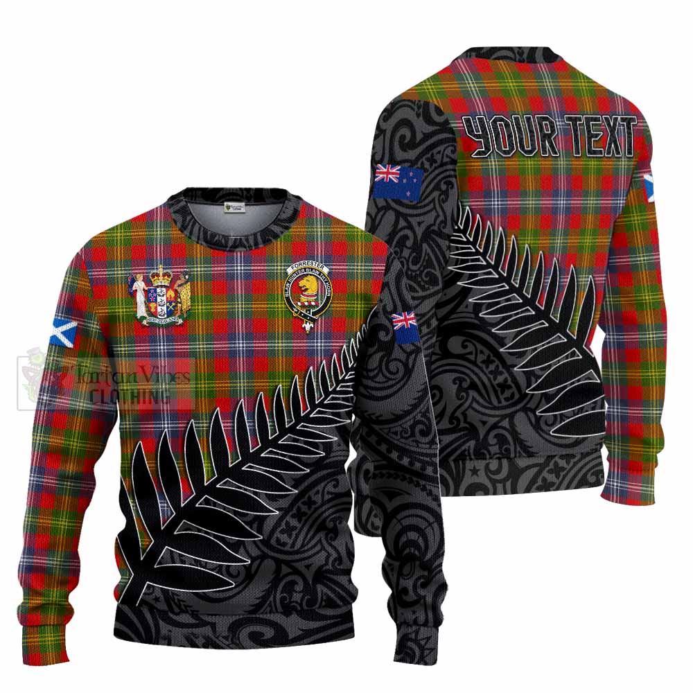 Tartan Vibes Clothing Forrester (Foster) Crest Tartan Knitted Sweater with New Zealand Silver Fern Half Style