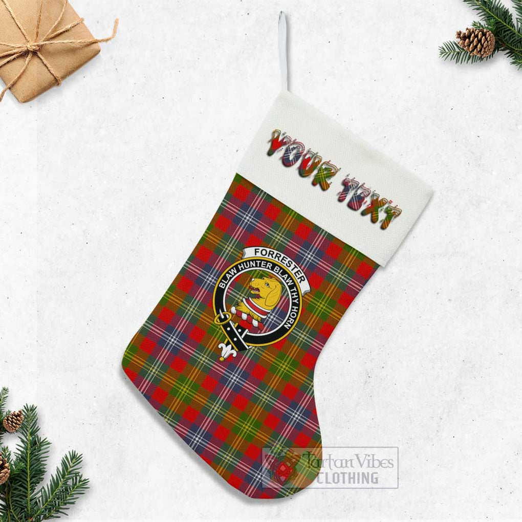 Tartan Vibes Clothing Forrester (Foster) Tartan Family Crest Christmas Stocking with Personalized Text