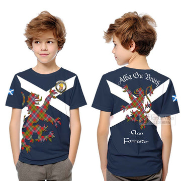Tartan Vibes Clothing Forrester (Foster) Tartan Lion Rampant Kid T-Shirt – Proudly Display Your Heritage with Alba Gu Brath and Clan Name
