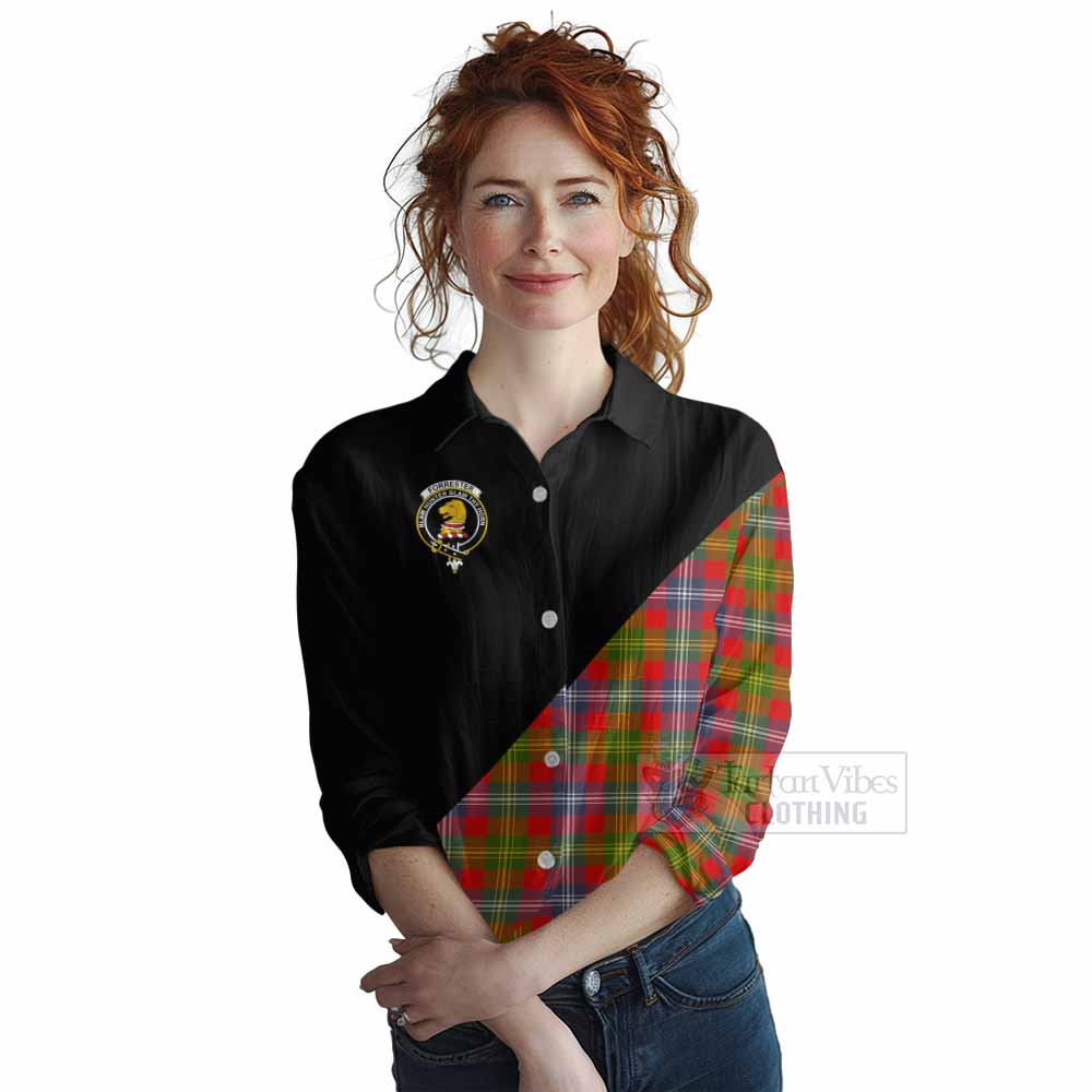 Tartan Vibes Clothing Forrester (Foster) Tartan Women's Casual Shirt with Family Crest and Military Logo Style