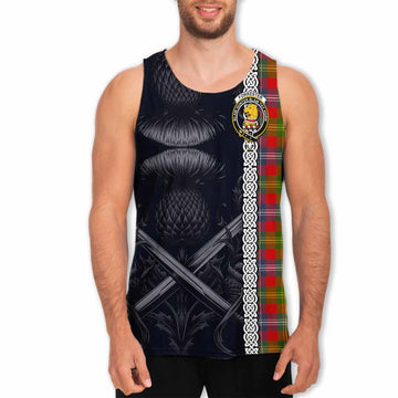 Tartan Vibes Clothing Forrester (Foster) Tartan Men's Tank Top with Family Crest Cross Sword Thistle Celtic Vibes
