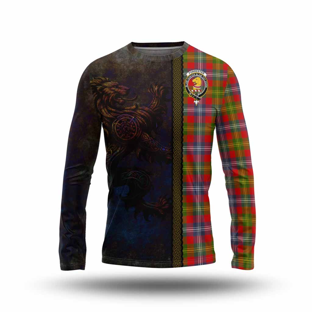 Tartan Vibes Clothing Forrester (Foster) Tartan Family Crest Long Sleeve T-Shirt Alba Gu Brath Be Brave Lion Ancient Style