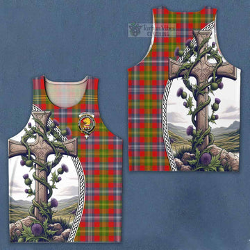 Tartan Vibes Clothing Forrester (Foster) Tartan Men's Tank Top with Family Crest and St. Andrew's Cross Accented by Thistle Vines