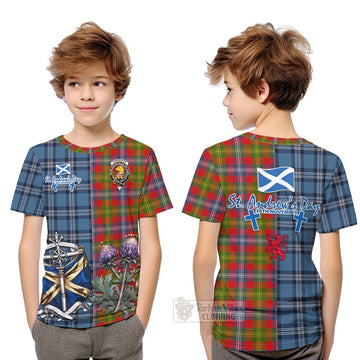 Tartan Vibes Clothing Forrester (Foster) Tartan Kid T-Shirt Happy St. Andrew's Day Half Tartan Style