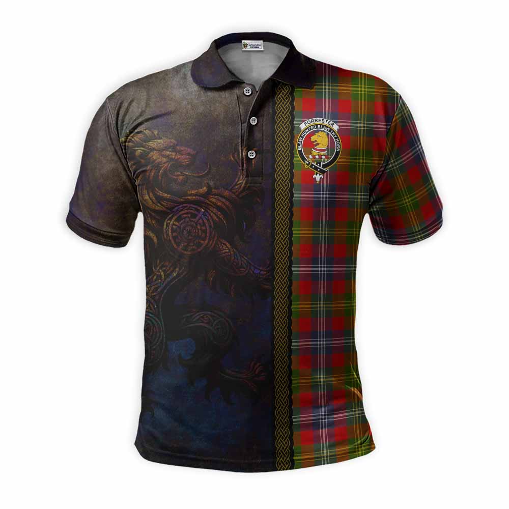 Tartan Vibes Clothing Forrester (Foster) Tartan Family Crest Polo Shirt Alba Gu Brath Be Brave Lion Ancient Style