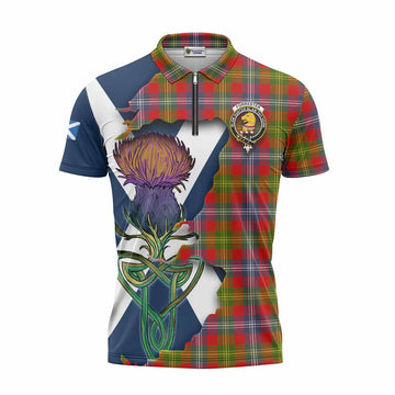 Forrester (Foster) Tartan Family Crest Zipper Polo Shirt Scottish Thistle Celtic Inspired