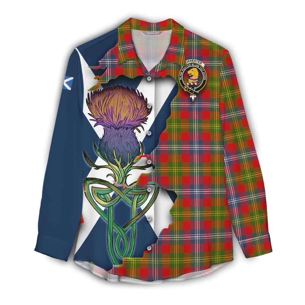 Tartan Vibes Clothing Forrester (Foster) Tartan Family Crest Women's Casual Shirt Scottish Thistle Celtic Inspired
