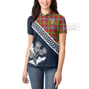 Tartan Vibes Clothing Forrester (Foster) Tartan Women's Polo Shirt Featuring Thistle and Scotland Map