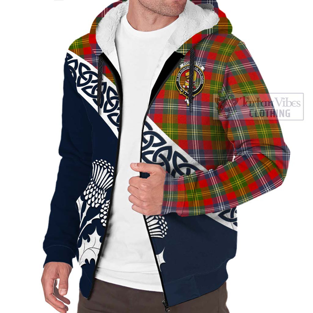 Tartan Vibes Clothing Forrester (Foster) Tartan Sherpa Hoodie Featuring Thistle and Scotland Map