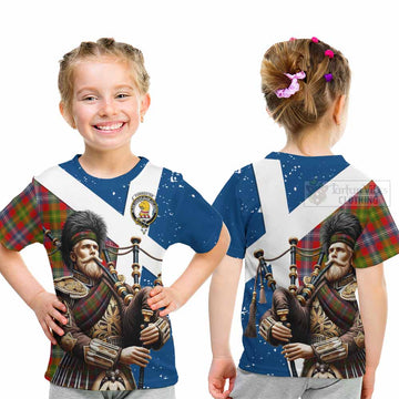 Tartan Vibes Clothing Forrester (Foster) Tartan Kid T-Shirt with Family Crest Scottish Bagpiper Vibes