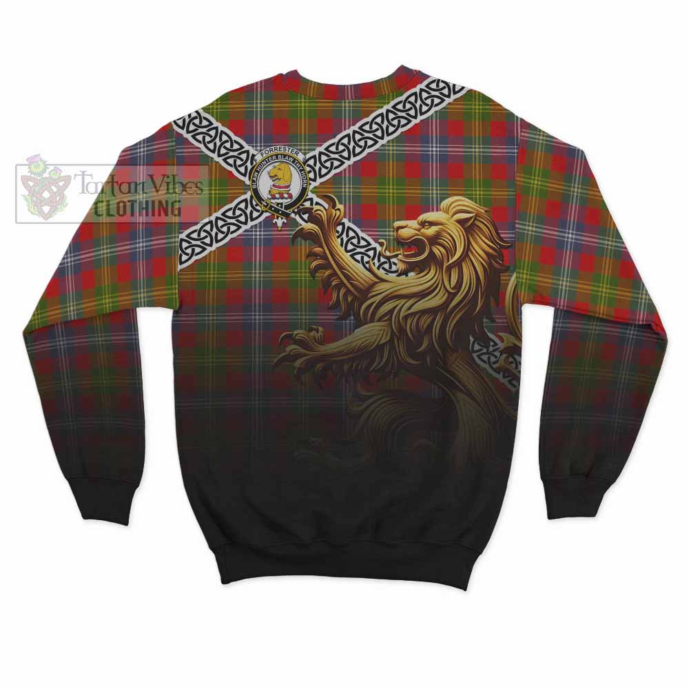 Tartan Vibes Clothing Forrester (Foster) Crest Tartan Sweatshirt with Golden Lion Emblem Celtic Style