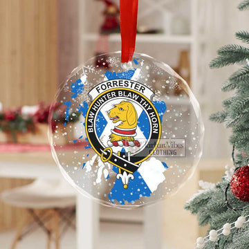 Tartan Vibes Clothing Forrester (Foster) Clan Crest Christmas Glass Ornament with Scotland Map