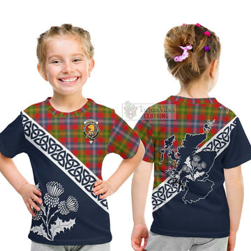 Tartan Vibes Clothing Forrester (Foster) Tartan Kid T-Shirt Featuring Thistle and Scotland Map