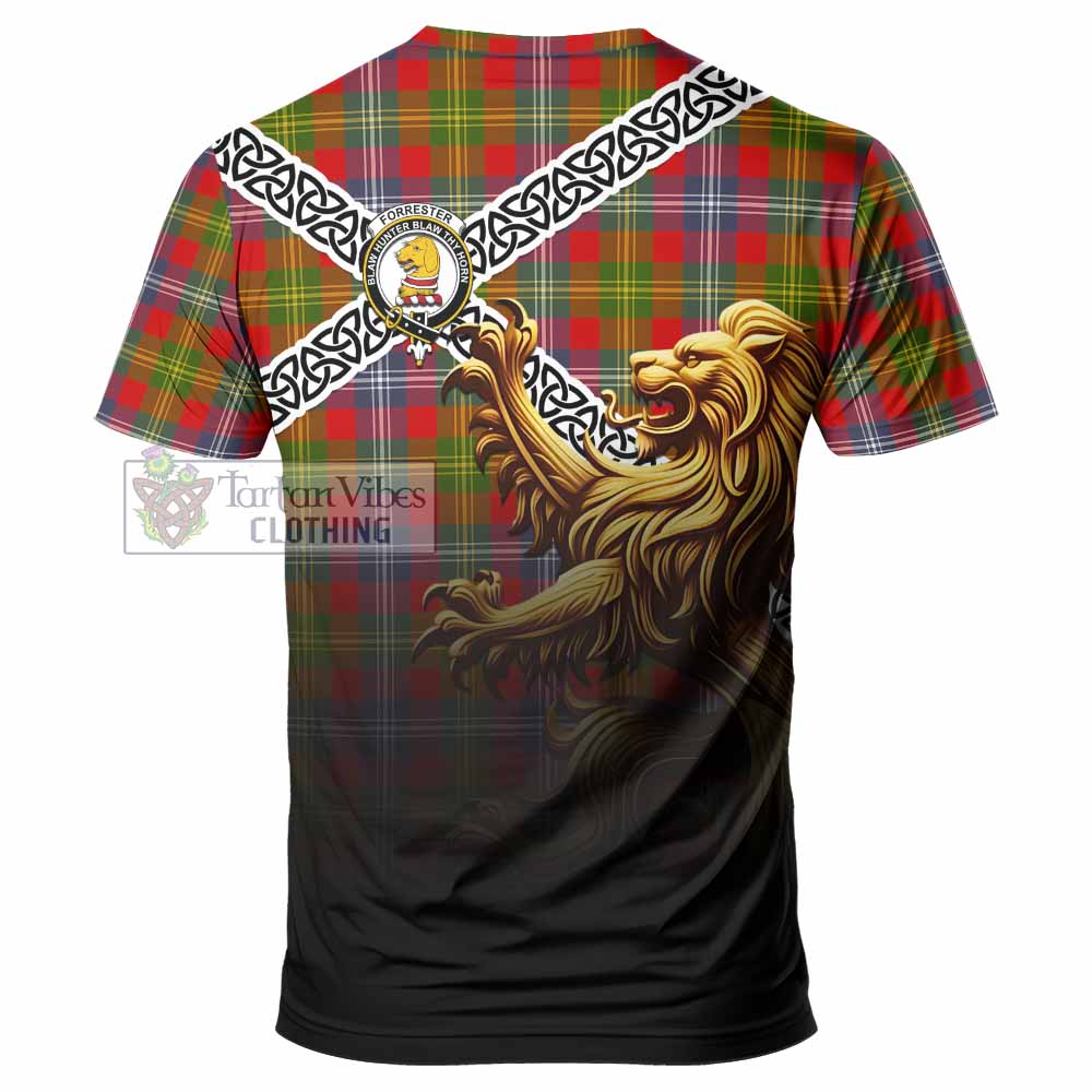 Tartan Vibes Clothing Forrester (Foster) Crest Tartan T-Shirt with Golden Lion Emblem Celtic Style