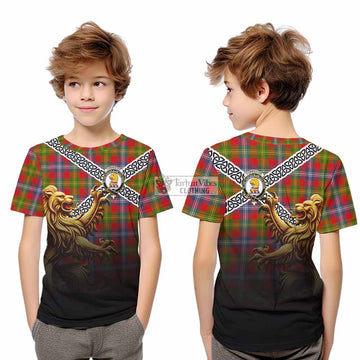 Tartan Vibes Clothing Forrester (Foster) Crest Tartan Kid T-Shirt with Golden Lion Emblem Celtic Style
