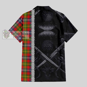 Forrester (Foster) Tartan Hawaiian Shirt with Family Crest Cross Sword Thistle Celtic Vibes