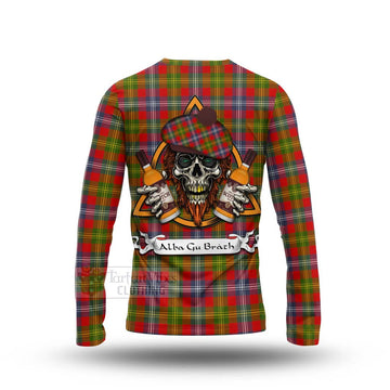 Tartan Vibes Clothing Forrester (Foster) Tartan Long Sleeve T-Shirt with Family Crest and Bearded Skull Holding Bottles of Whiskey