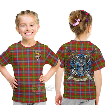 Tartan Vibes Clothing Forrester (Foster) Tartan Kid T-Shirt with Family Crest Celtic Skull Style