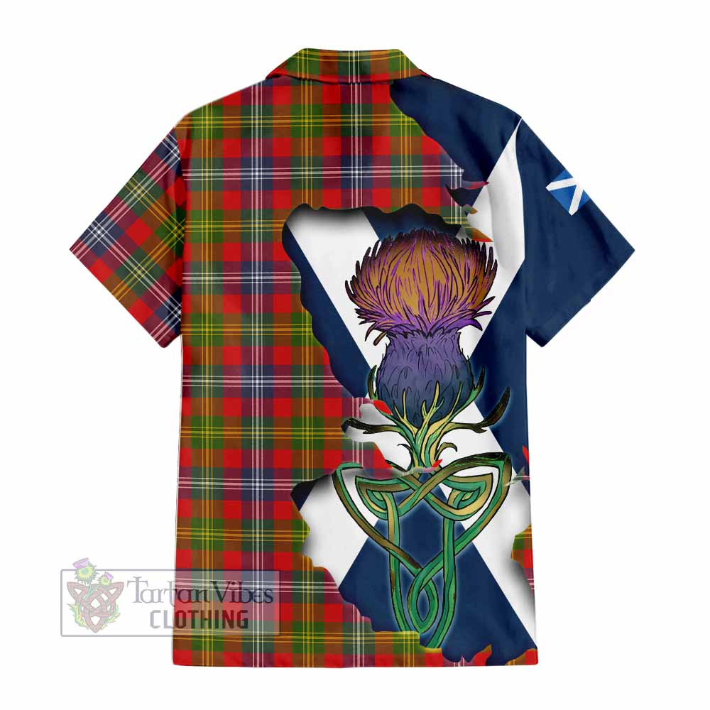 Tartan Vibes Clothing Forrester (Foster) Tartan Family Crest Short Sleeve Button Shirt Scottish Thistle Celtic Inspired