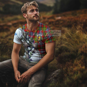 Tartan Vibes Clothing Forrester (Foster) Agnew Tartan T-Shirt with Family Crest and St. Andrew's Cross Accented by Thistle Vines
