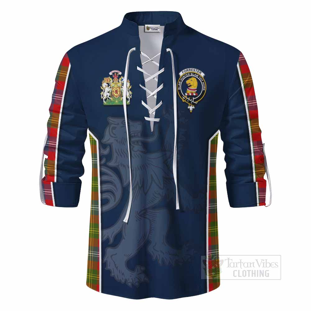 Tartan Vibes Clothing Forrester (Foster) Tartan Ghillie Kilt Shirt with Family Crest and Lion Rampant Vibes Sport Style