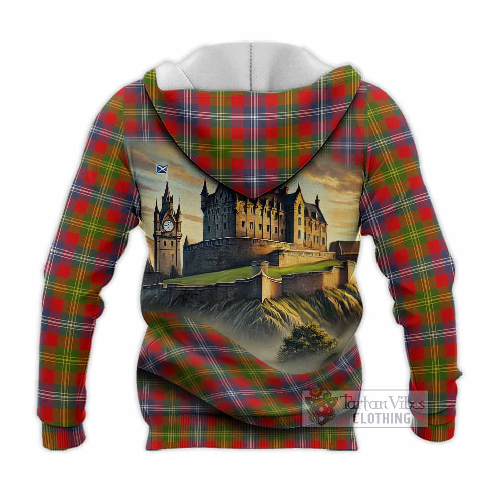 Tartan Vibes Clothing Forrester (Foster) Tartan Family Crest Knitted Hoodie with Scottish Ancient Castle Style
