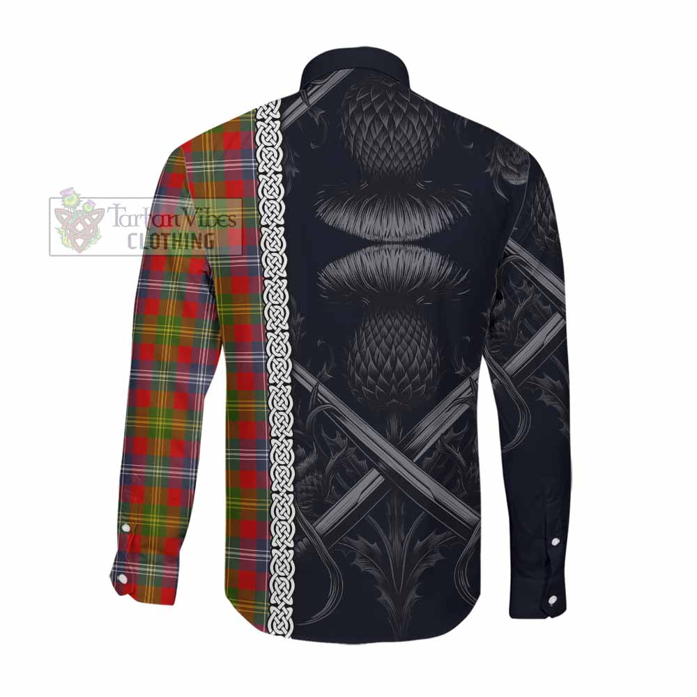 Tartan Vibes Clothing Forrester (Foster) Tartan Long Sleeve Button Shirt with Family Crest Cross Sword Thistle Celtic Vibes