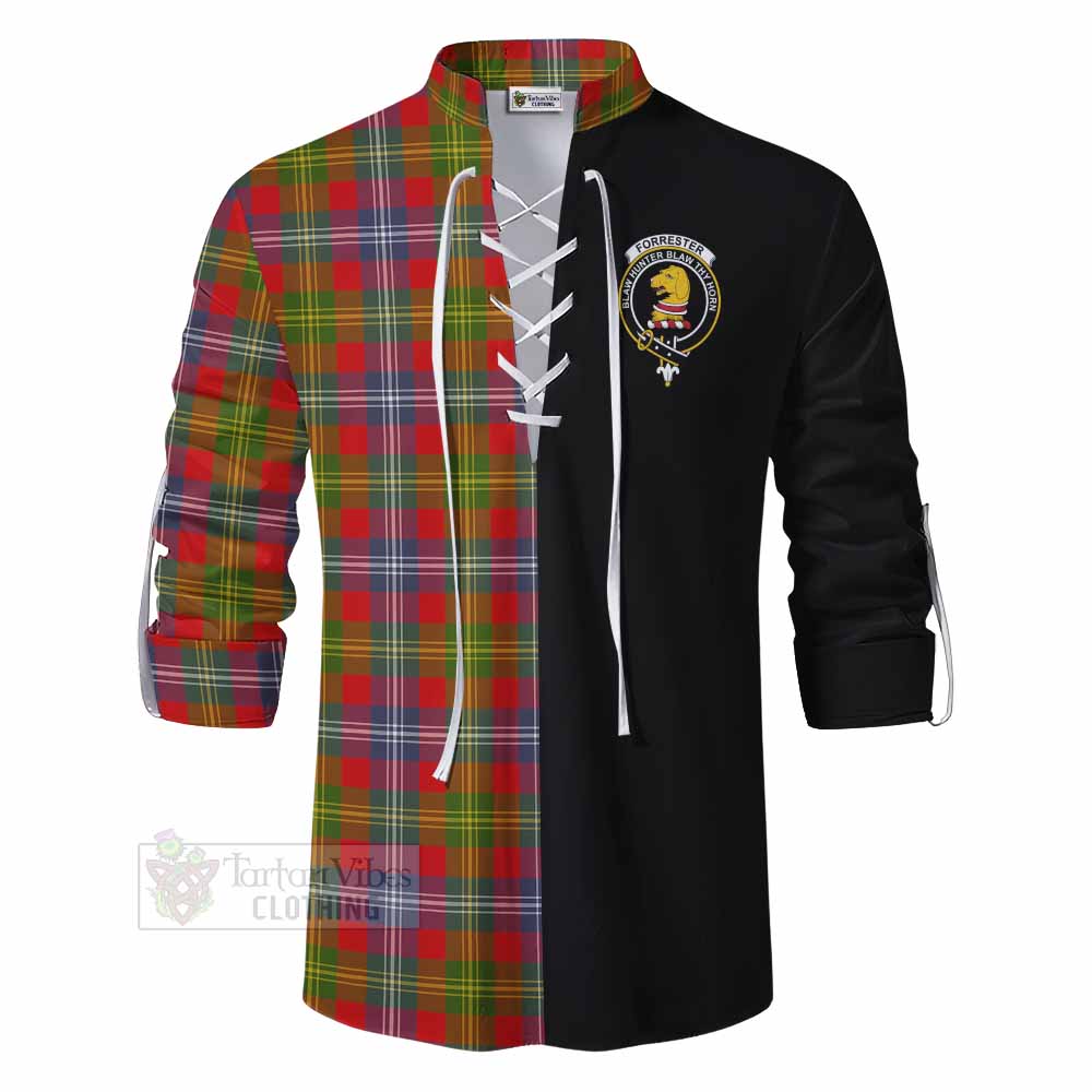 Tartan Vibes Clothing Forrester (Foster) Tartan Ghillie Kilt Shirt with Family Crest and Half Of Me Style