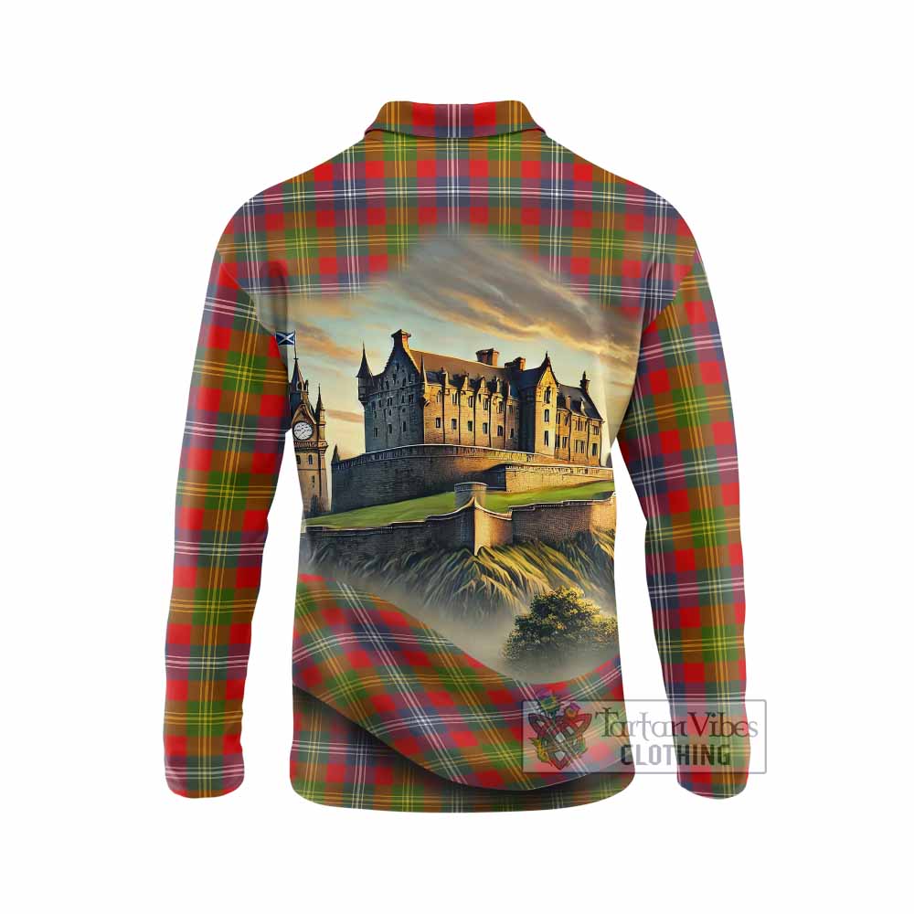 Tartan Vibes Clothing Forrester (Foster) Tartan Family Crest Long Sleeve Polo Shirt with Scottish Ancient Castle Style