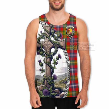 Tartan Vibes Clothing Forrester (Foster) Tartan Men's Tank Top with Family Crest and St. Andrew's Cross Accented by Thistle Vines