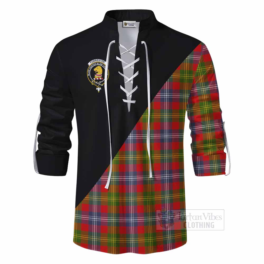 Tartan Vibes Clothing Forrester (Foster) Tartan Ghillie Kilt Shirt with Family Crest and Military Logo Style