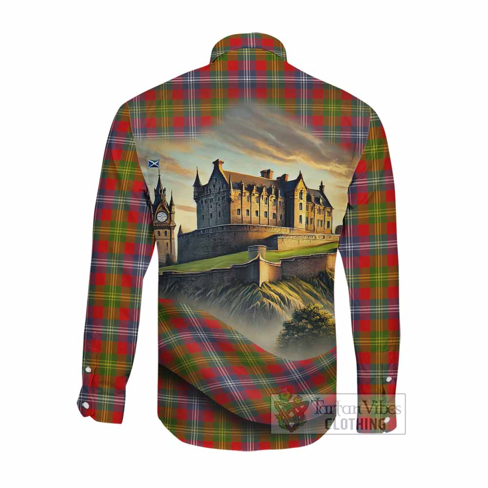Tartan Vibes Clothing Forrester (Foster) Tartan Family Crest Long Sleeve Button Shirt with Scottish Ancient Castle Style