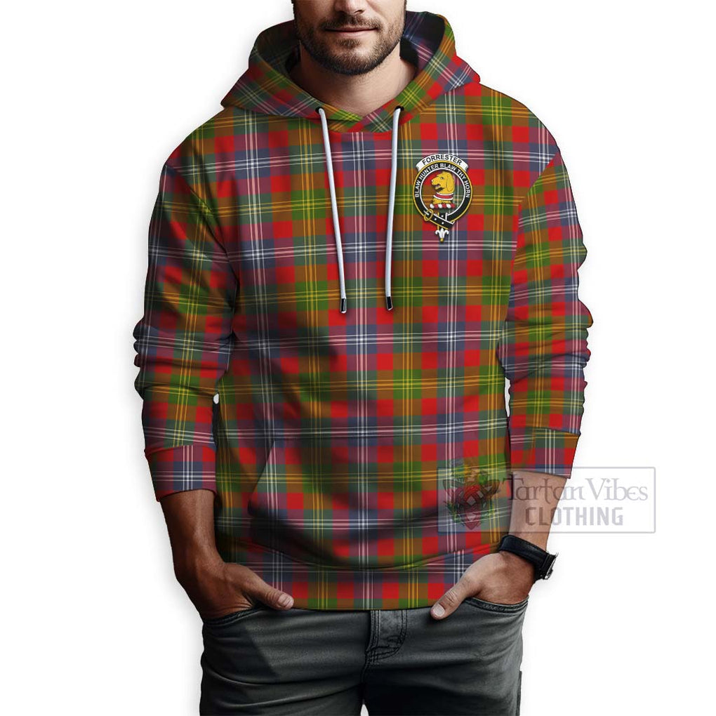 Tartan Vibes Clothing Forrester (Foster) Tartan Hoodie with Family Crest and Bearded Skull Holding Bottles of Whiskey