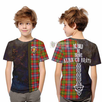 Forrester (Foster) Tartan Family Crest Kid T-Shirt Alba Gu Brath Be Brave Lion Ancient Style