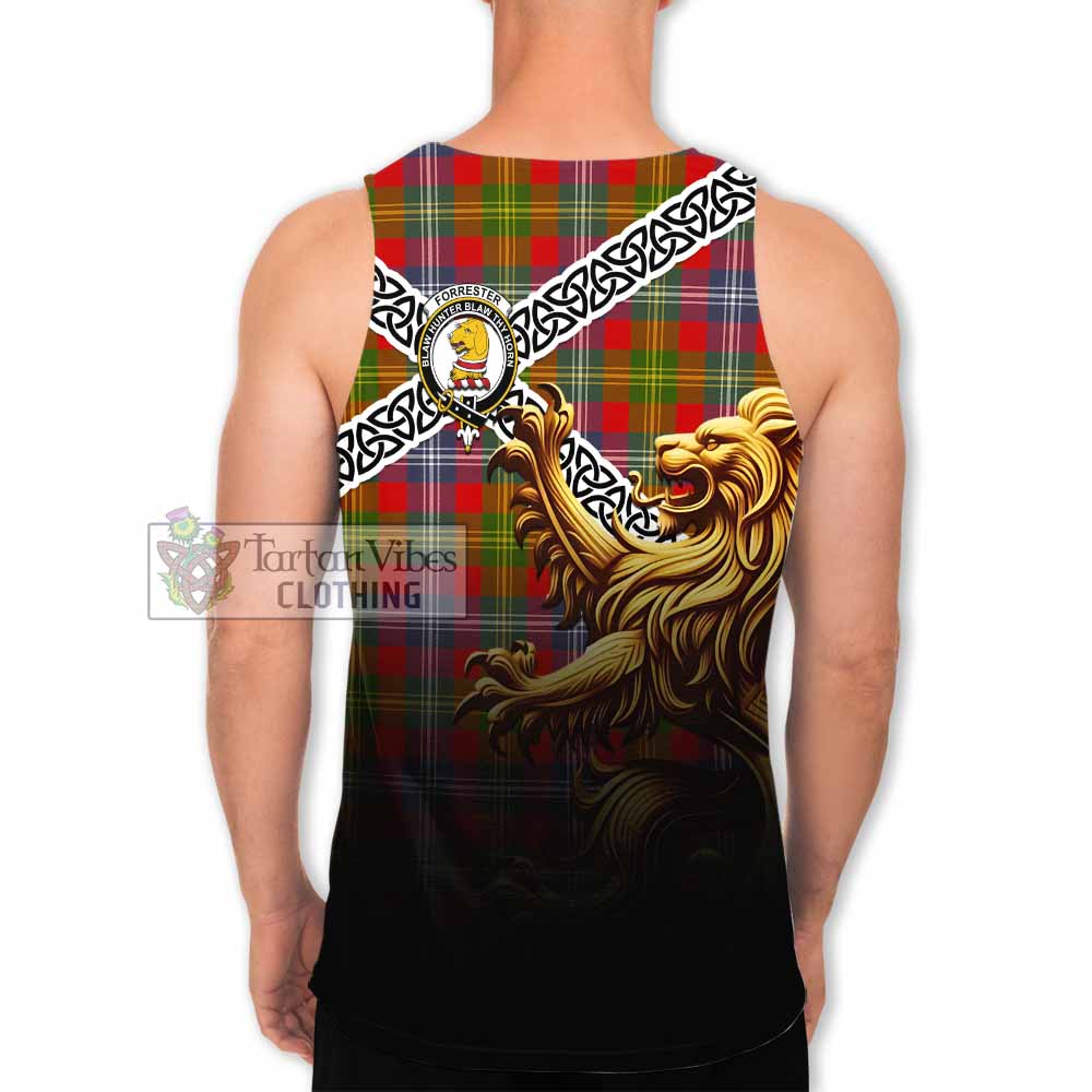 Tartan Vibes Clothing Forrester (Foster) Crest Tartan Men's Tank Top with Golden Lion Emblem Celtic Style