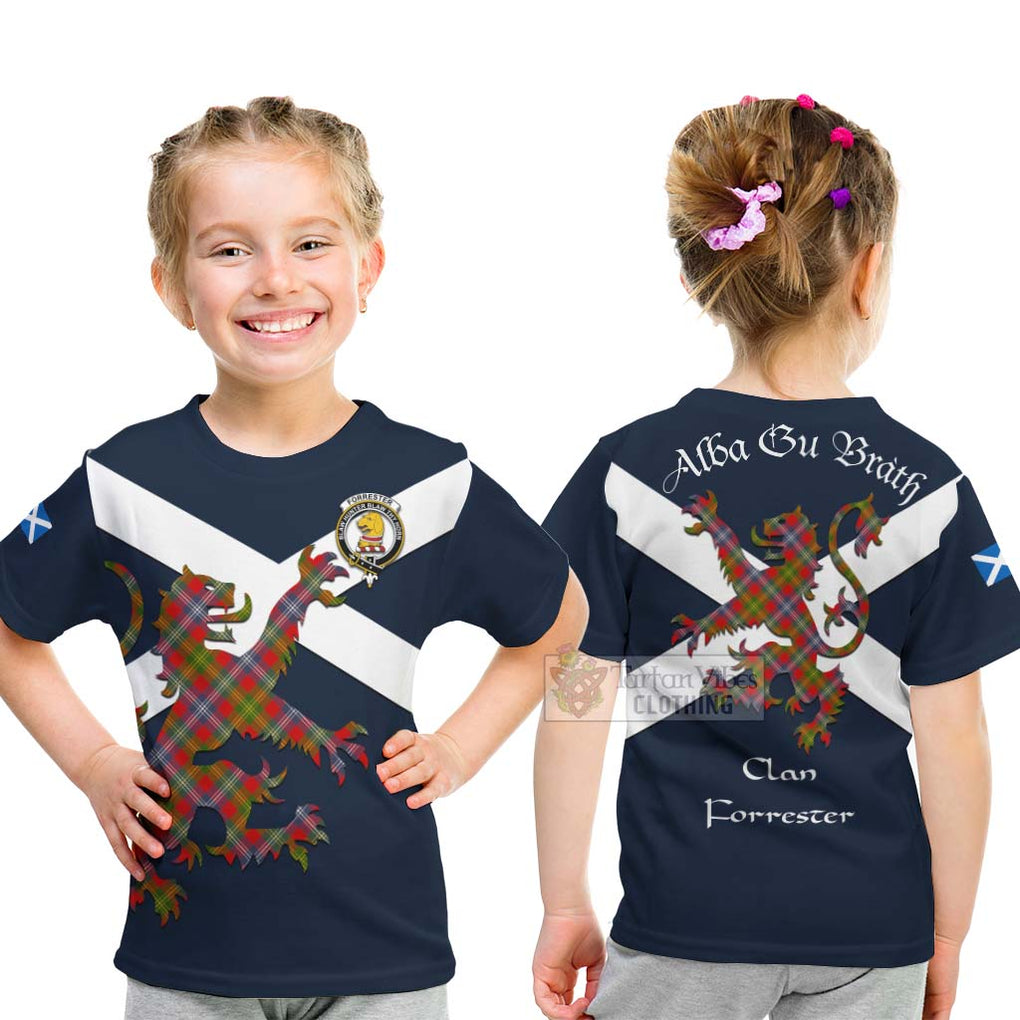 Tartan Vibes Clothing Forrester (Foster) Tartan Lion Rampant Kid T-Shirt – Proudly Display Your Heritage with Alba Gu Brath and Clan Name