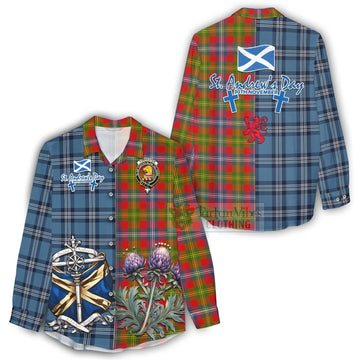 Tartan Vibes Clothing Forrester (Foster) Tartan Women's Casual Shirt Happy St. Andrew's Day Half Tartan Style