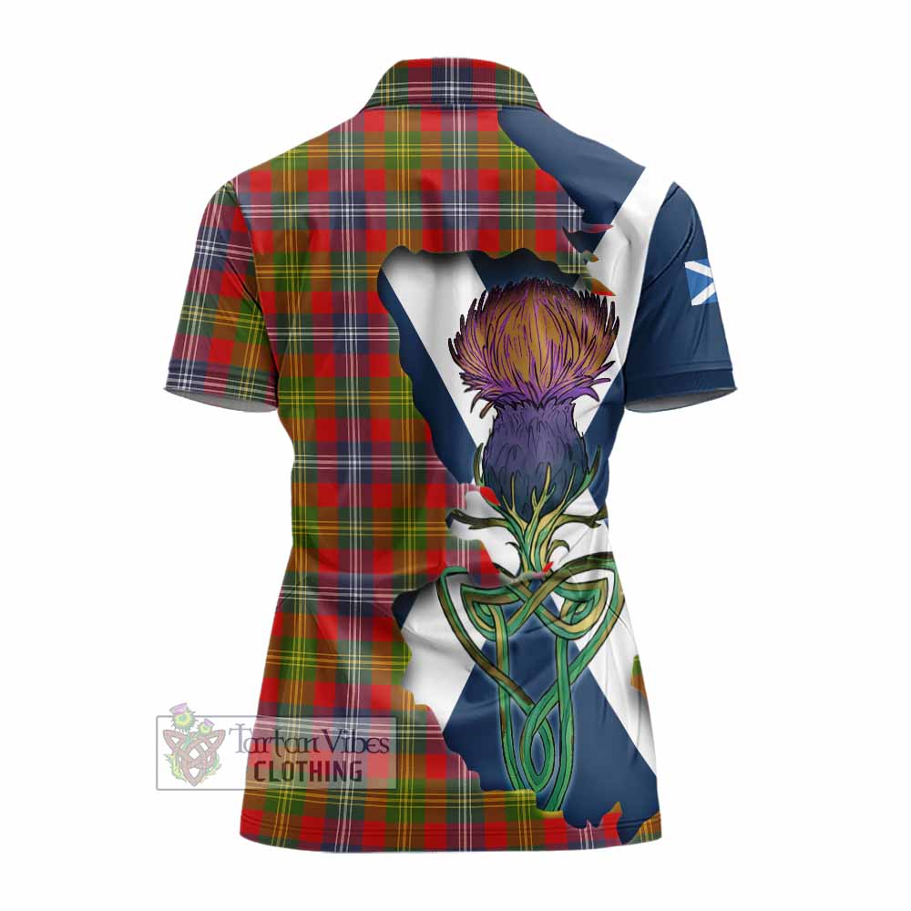 Tartan Vibes Clothing Forrester (Foster) Tartan Family Crest Women's Polo Shirt Scottish Thistle Celtic Inspired