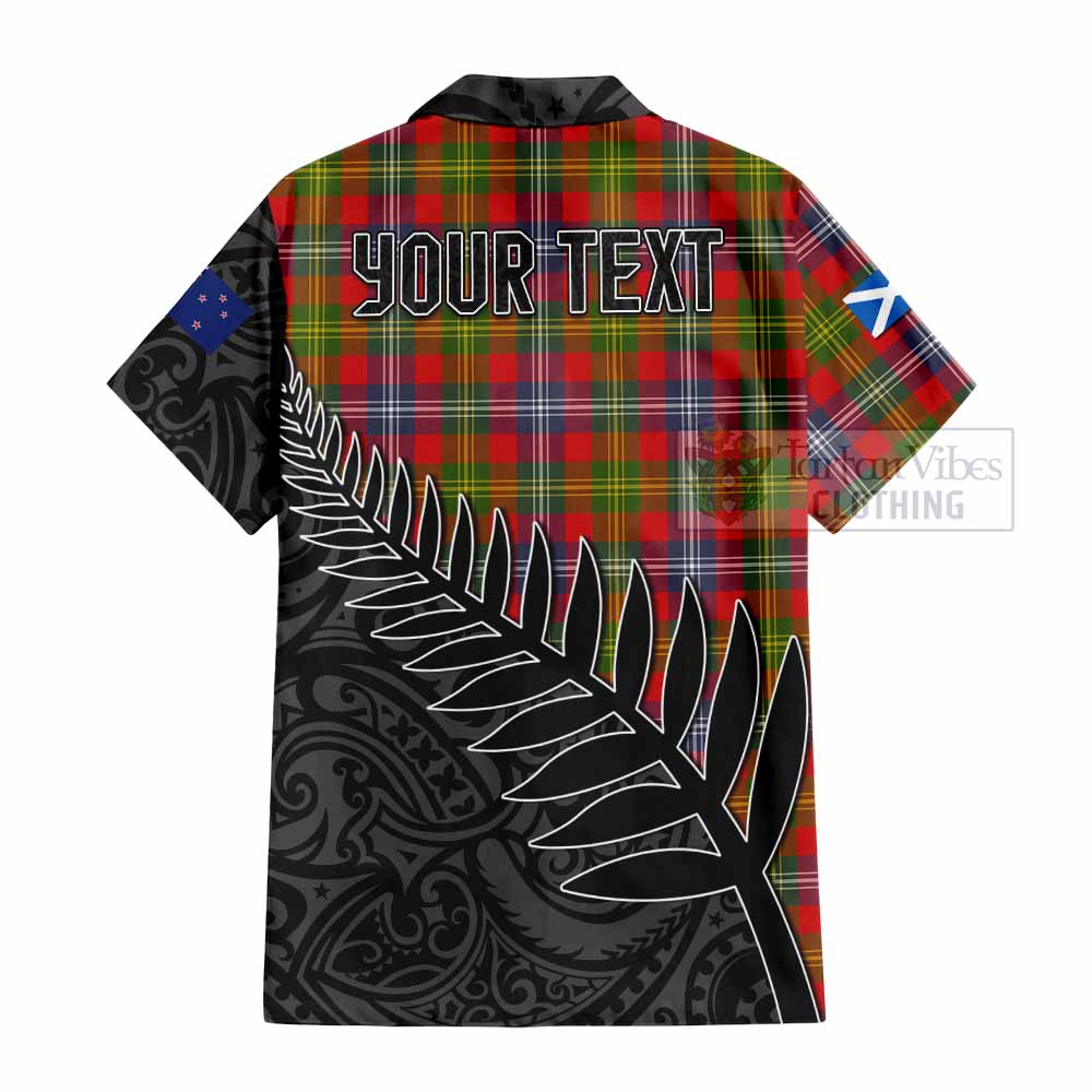 Tartan Vibes Clothing Forrester (Foster) Crest Tartan Short Sleeve Button Shirt with New Zealand Silver Fern Half Style