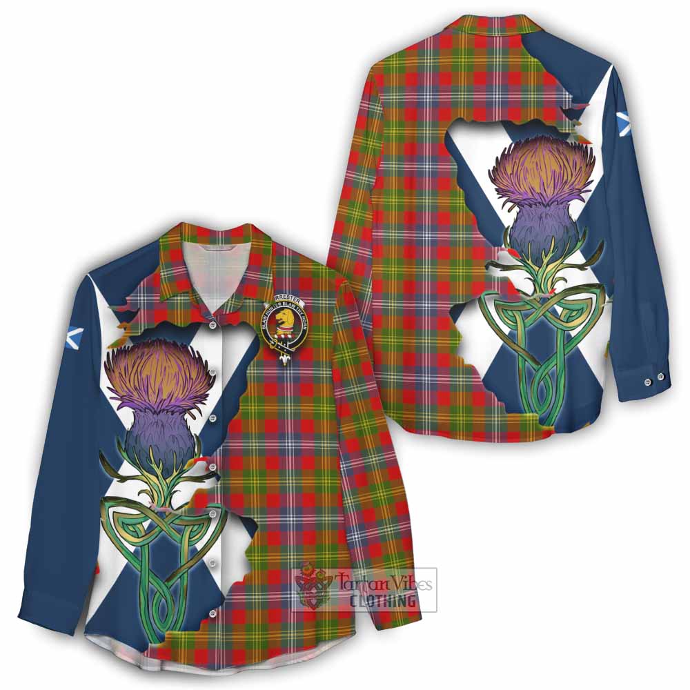 Tartan Vibes Clothing Forrester (Foster) Tartan Family Crest Women's Casual Shirt Scottish Thistle Celtic Inspired