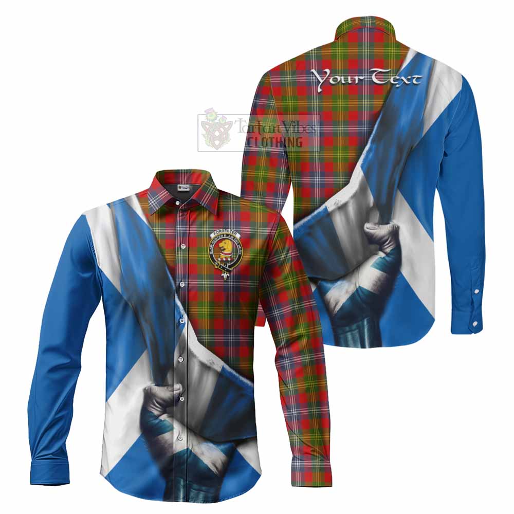 Tartan Vibes Clothing Forrester (Foster) Tartan Long Sleeve Button Shirt with Family Crest Scotland Patriotic Style