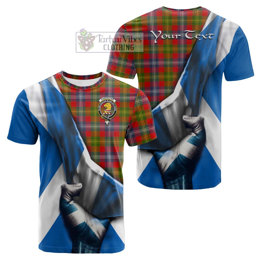 Tartan Vibes Clothing Forrester (Foster) Tartan Cotton T-shirt with Family Crest Scotland Patriotic Style