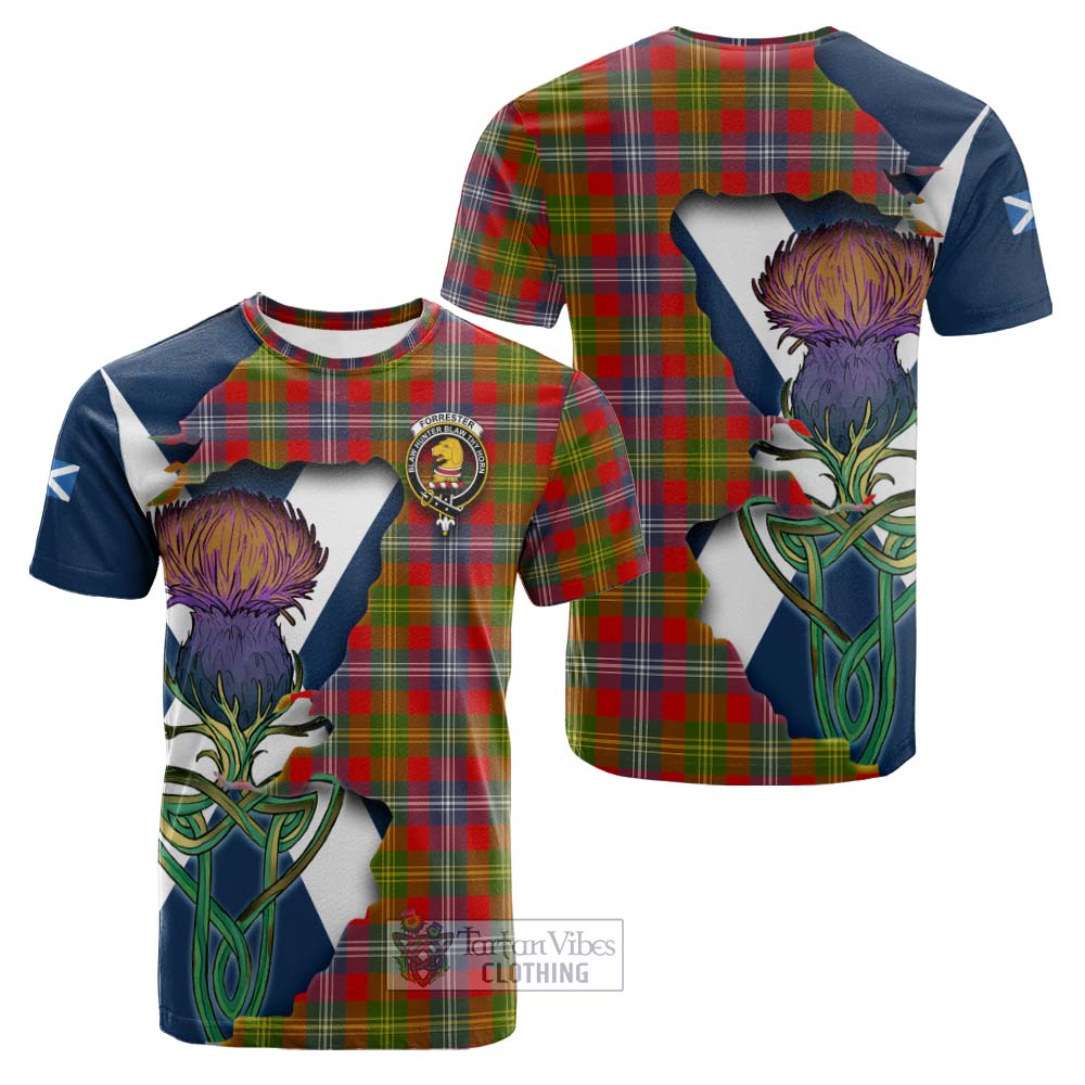 Tartan Vibes Clothing Forrester (Foster) Tartan Family Crest Cotton T-shirt Scottish Thistle Celtic Inspired