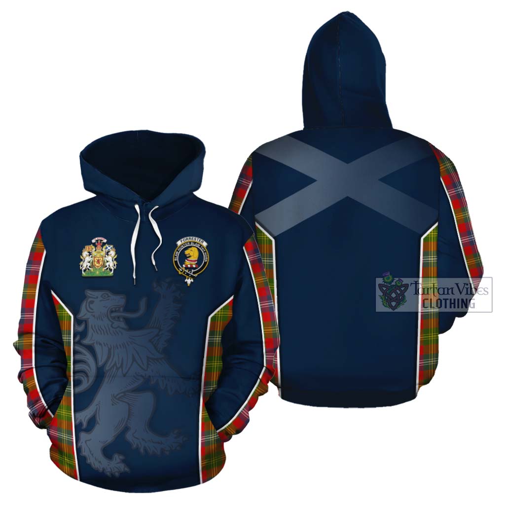 Tartan Vibes Clothing Forrester (Foster) Tartan Cotton Hoodie with Family Crest and Lion Rampant Vibes Sport Style