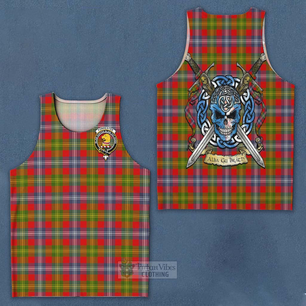 Tartan Vibes Clothing Forrester (Foster) Tartan Men's Tank Top with Family Crest Celtic Skull Style