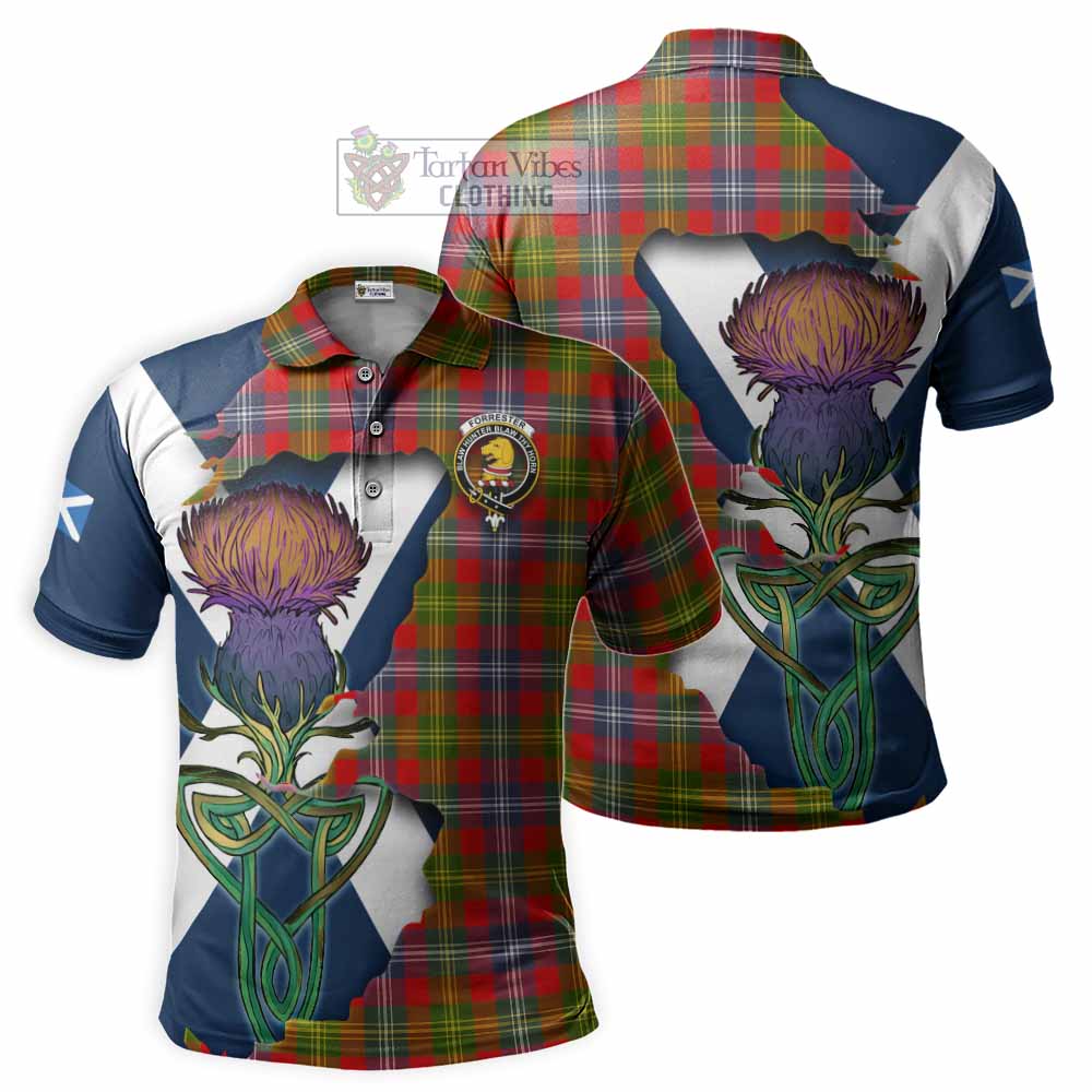 Tartan Vibes Clothing Forrester (Foster) Tartan Family Crest Polo Shirt Scottish Thistle Celtic Inspired