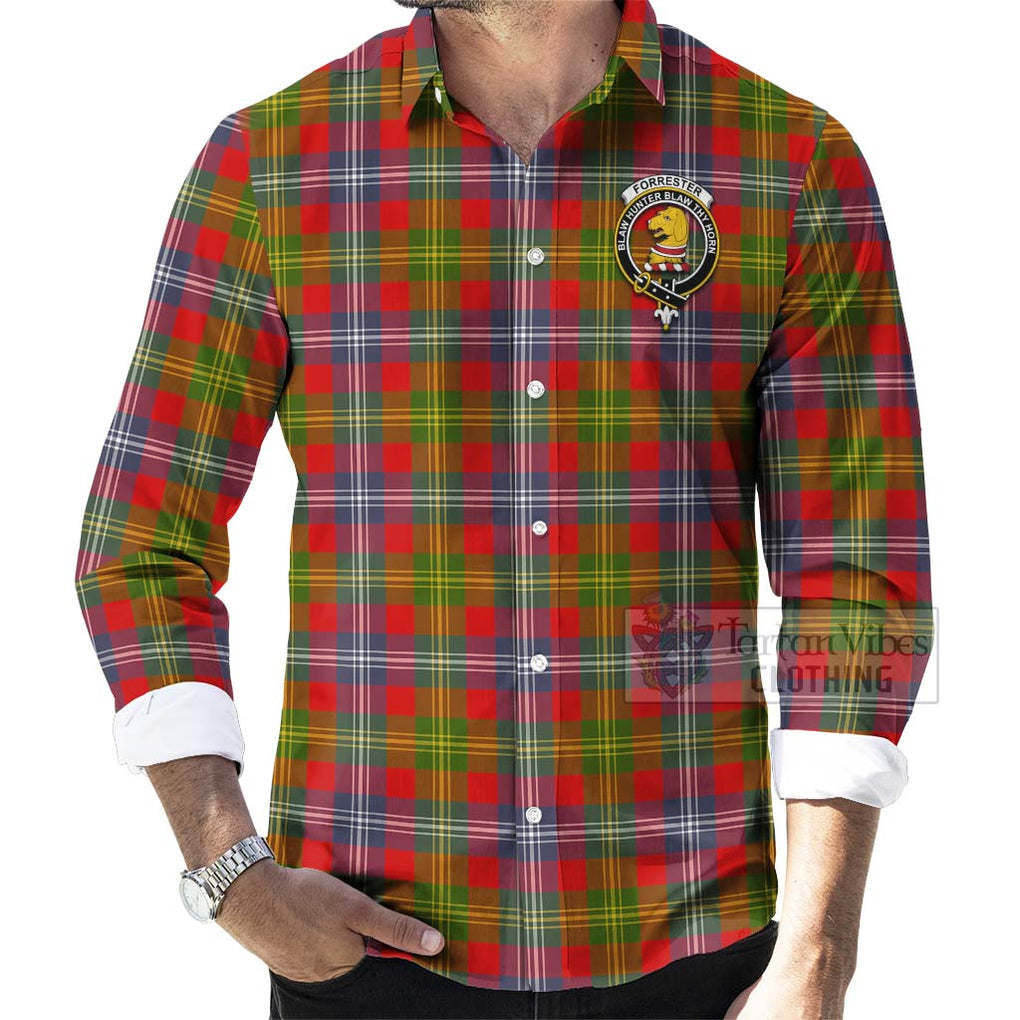 Tartan Vibes Clothing Forrester (Foster) Tartan Long Sleeve Button Shirt with Family Crest and Bearded Skull Holding Bottles of Whiskey