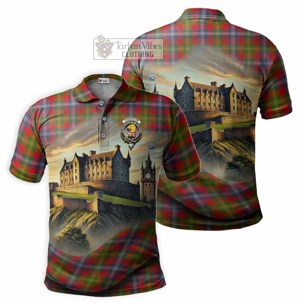 Tartan Vibes Clothing Forrester (Foster) Tartan Family Crest Polo Shirt with Scottish Ancient Castle Stype